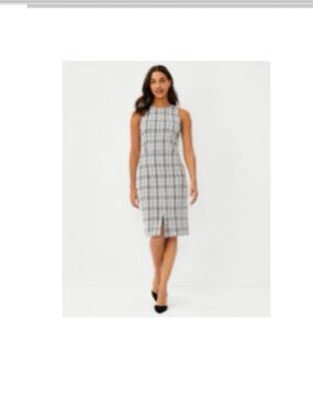 Ann Taylor Plaid Sheath Dress with Front Slit - Black & White